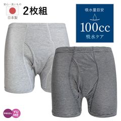 [2枚組] 男性用 日本製 失禁パンツ 前開きトランクス ボーダー柄 100cc M L LL グレー ブラック 抗菌消臭 頻尿 吸水ショーツ 尿漏れ おねしょ 綿100％ コットン 父の日 介護 安心パンツ 紳士 あったか 暖か