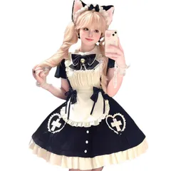 [AOTYP] メイド服 コスプレ レディース ゴシック風 ワンピース コスプレ衣装 4点セット エプロン リボン カチューシャ コスプレ 女仆 仮装パーティー ハロウィン 可愛い 黒白カラー ブラック