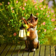 ソーラーライト ガーデンライト ガーデンオーナメント ランタンを持っているネコ ねこ 猫 庭オブジェ 置物 癒しグッズ ガーデニング お庭