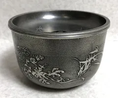 東*堂様 煎茶道具　間村自造茶入　錫 Amazon.co.jp: 間村自造錫製図替り茶托5客箱なし煎茶道具五清図
