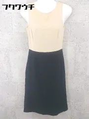 ◇ STRAWBERRY-FIELDS バイカラー ノースリーブ 膝丈 ワンピース ベージュ ブラック レディース 【中古】 【1002801066024】