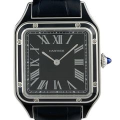 カルティエ CARTIER サントスデュモン LM ローマン WSSA0046 腕時計 SS レザー 手巻き ブラック メンズ 【中古】