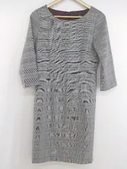 ◇ Ranan チェック 八分袖 膝丈 ワンピース サイズM グレー レディース P  【1302170007933】
