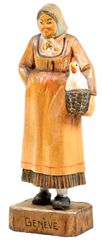 ビンテージ人形　GENEVE ジュネーブ製　一刀彫 鶏を持つ婦人像　1967年