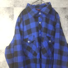 ビンテージネルシャツ☆　長袖　USA古着　ブルー　チェック　L　C19