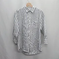 ◇ ⊂ nano universe ナノ ユニバース 綿麻混合 ストライプ柄 長袖 シャツ サイズL ホワイト系 レディース E  【1410290010754】