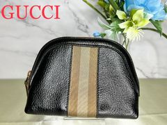 ⑫ Gucci グッチ ラインレザー ミニポーチ ブラック 黒