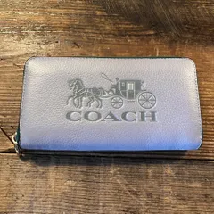 COACH コーチ 長財布 ロングジップアラウンドウォレット グレー グリーン レザー 馬車ロゴ レディース 長財布