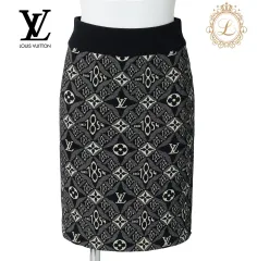 【返品可】LOUIS VUITTON ルイヴィトン モノグラム  ジャガード ニット スカート サイズXS 黒×白 ブランド アパレル