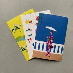 「広島・着物ガール」ポストカード3枚セット　夏　土産　浴衣　宮島　縮景園　茶道　紅葉