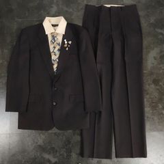 【JAPANESE VINTAGE】5点セット セレモニー ダブルスーツ セットアップ 上下 ブラウン系 2XLサイズ相当 大きいサイズ 成人式 卒業式 結婚式（ユーロピンズ＆シャツ＆ネクタイ おまけ）No.30