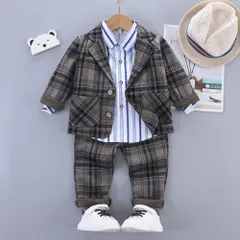 ☆ ダークグレー ☆ 100CM ☆ フォーマルスーツ キッズ mw60401 フォーマルスーツ キッズ チェック柄 パンツスーツ フォーマル スーツ ジャケット シャツ ズボン パンツ 子供服 子ども服 柄 長袖 ストライプシャツ 男の子 子供