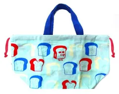 646973 巾着袋 パンどろぼう（ マチ付き ) （ ブルー/クリーム系 )（ Keiko Shibata 絵本 ぱんどろぼう 柴田 けいこ 巾着 袋 巾着ポーチ キッズ 子供 お弁当袋 手さげ 給食 )