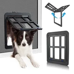 Large_ブラック PETLESO犬ドア ペット用網戸ドア 網戸用ドア 犬自由に出入の口 ロック取付簡単の大型犬用ペットドア (中大型犬用)黒