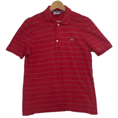 LACOSTE/ラコステ ボーダー柄 半袖 ポロシャツ ワンポイント刺繡 メンズ 3 レッド
