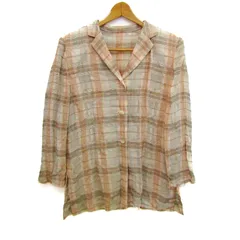 レリアン 長袖シャツ チェック柄 リネン混 トップス レディース 11サイズ オレンジ×ベージュ Leilian 【中古】