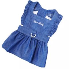 値下げ!! ペット服、犬服、ドッグウェア、犬デニムワンピース、ハーネス付ワンピース