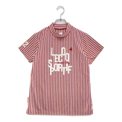 中古 レディース ルコックスポルティフ le coq sportif 半袖シャツ LL ピンク×紺 ストライプ　モックネック