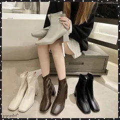 ショートブーツ レディースミドルブーティ歩きやすい スクエアトゥ ストレッチブーツ チャンキーヒール 韓国 アンクルシューズ 美脚 疲れにくい 靴 柔らかいミドルブーツ 黒 ステッチブーツ秋冬 ブーツ ブラウン