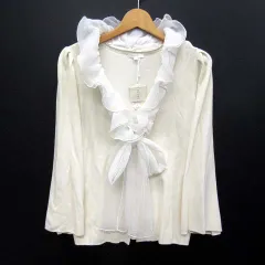 トゥービーシック TO BE CHIC Vネック ニット カーディガン シフォンフリルつけ襟 2WAY リボン ホワイト 白 2