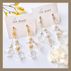 華奢デザイン【304ステンレス ポスト 24KGP 本金メッキ】 オーロラ 花びら フラワー 天然 淡水 パール クリア ビーズ ゴールド シルバー 揺れる 華奢  ハンドメイドピアス アレルギー対応  【イヤリング変更可能】