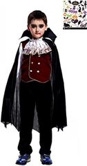 ヴァンパイアプリンス キッズコスチューム ハロウィン ペイントシール 付き 2点セット 男の子 S596 XL 130cm-140cm( 黒、赤、,  XL(130cm-140cm))