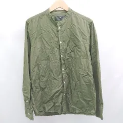 ◇ Θ nano universe ナノユニバース 無地柄 長袖 スタンドカラ―シャツ サイズL グリーン系 メンズ E  【1507280006436】