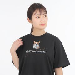 【 ブラック 】 アニマル デザイン Tシャツ ( コーギー 犬 ) Type1 首輪 ペット かわいい ドライ ポリエステル 半袖 ウェルシュ コーギー
