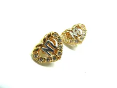 ■美品■ NINA RICCI ニナリッチ ハートモチーフ ラインストーン クリップ式 イヤリング アクセサリー レディース ゴールド系 DJ5745