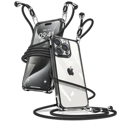 iPhone 15 Pro Max ケース クリア ショルダー iPhone15pro max スマホケース アイフォン15ProMax カバー 肩掛け 斜めかけ 縄掛けケース 透明 薄型 軽量 TPU 携帯ケース 紐付き 斜めがけ 織りストラップ付き 長 0
