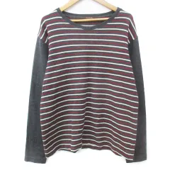 ポールスミスコレクション PAUL SMITH COLLECTION ニット カットソー 長袖 Vネック マルチボーダー柄 M グレー 白 ホワイト /FF37のサムネイル