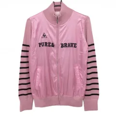 ルコック ニットブルゾン ピンク×黒 前面ナイロン 袖ボーダー ウール混  レディース L ゴルフウェア le coq sportif