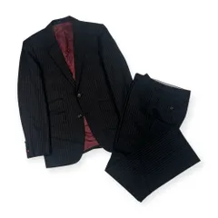 上下 TAKEO KIKUCHI タケオキクチ  EVANDALE SILK&WOOL ストライプ テーラードジャケット パンツ セットアップ スーツ/ブラック メンズ