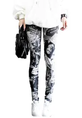 [ドナリー] レギンス スパッツ レギパン 柄物 チェック プリント カラー レディース (ニュースペーパー) [ニュースペーパー] [Free Size]