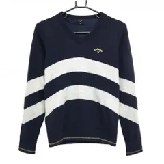 キャロウェイ セーター ネイビー×シルバー系 ボーダー風 ラメ ウール混 裏地付き ニット レディース M ゴルフウェア Callaway