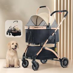 【緩衝スプリング＆大径タイヤ】ペットカート 対面式 分離式 2way 折りたたみ 多頭 中型犬 小型犬 4輪 アルミ製 軽量 ペット 介護 お出かけ