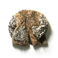 【新品】 etsinta ／ エシンタ　ブロッキングファー ジャケット ZIPコート ファーブルゾン エコファー ファー アウター クレイジーパターン パッチワーク レオパード ヒョウ柄 アニマル ｜ 秋冬