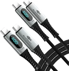 BLUE CRAFT 100W 1.2m＋2ｍ Type-C メーター付ケーブル LED出力スクリーン表示 PD 急速充電 ケーブルバンド付 E-Marker搭載 1.2ｍ＋2m / 2本セット(スペースグレイ2本セット,  1.2m + 2m)