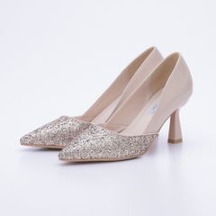 パンプス ベージュ 結婚式 ピンヒール ハイヒール 22.5 23 23.5 24 24.5 グリッター ラメ ポインテッドトゥ レディース オケージョン フォーマル haremode 3413