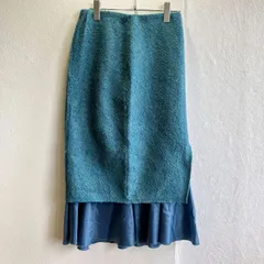 美品⭐️ コエル COEL ループボアタイトスカート ロングスカート メルトン レイヤード ダブルフェイス マーメイド ヨンア(モデル) グリーンブルー 毛 ウール 裾フリル ジップアップ フレア フェミニン フリフリ インポート 上品 エレガント Iライン