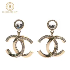 【極美品】CHANEL シャネル ココマーク ラインストーンピアス B23B スイング GP メタル カラーストーン ゴールド イヤリング レディース アクセサリー