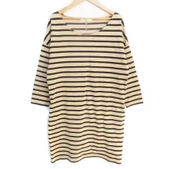 ジャーナルスタンダード レリューム JOURNAL STANDARD relume ワンピース ひざ丈 長袖 Uネック ボーダー柄 F ベージュ 黒 ブラック /FF19