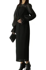 [MORE AUNI] パーティー ドレス シフォン ポエット スリーブ ロング ワンピース ドレス お呼ばれ 結婚式 2次会 キャンディスリーブ エピックデイ ボリュームスリーブ 300068 (BLK LL) [ブラック / 300068] [2L]