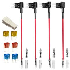 【人気商品】Kiligen 4個12V 24V Micro2小型回路ヒューズタップ キット、ワイヤーハーネス付き自動車フラットタイプブレードヒューズホルダー、6個 Micro2 ブレードヒューズ(5A/10A/15A各2) +1個ヒューズプラー