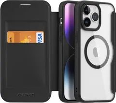 【数量限定】おしゃれ スリム かわいい カード収納 手帳型ケース iPhone15Pro Qiワイヤレス充電対応 薄型 背面透明 財布型 カバー プロ 15 15 軽量 アイホン 内蔵マグネットスマホカバー 耐衝撃 クリア 手帳型 ブラック 対応 Magsaf