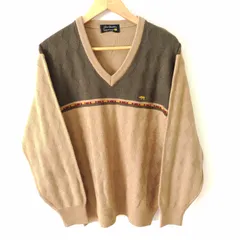 (^w^)b JACK NICKLAUS ジャックニクラウス 長袖 ニット Vネック セーター ヴィンテージ 80s 90s ビンテージ オフィス カジュアル デイリー タウンユース アウトドア レジャー アメカジ スポカジ ベージュ メンズ サイズL