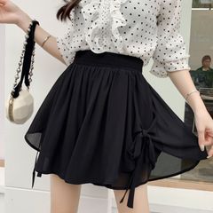 【新品】フェミニン♡ふんわりシフォンキュロット レディース スカート キュロットスカート フレア シフォン フリル 可愛い 春 夏 カジュアル きれいめ 甘い 黒 白 ピンク  S M L　B0258