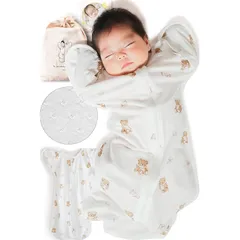 【バンブーメッシュでサラサラ持続】 スワドル おくるみ 夏用 新生児 【手が出せる 抗菌消臭+ ムレにくい 軽量設計】 バンブー メッシュ コペルタ ベビー用品 出産祝い (Mサイズ, くまとおもちゃ)