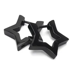 【新品】 [silver KYASYA]ステンレス フープピアス 星 スター ゴールド シルバー ブラック 金 銀 黒 可愛い シンプル 韓流 韓国 金属アレルギー対応 両耳用 2点セット（ブラック） 1