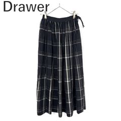 美品 Drawer ドロワー チェック ロングスカート シルクタフタ ラップ